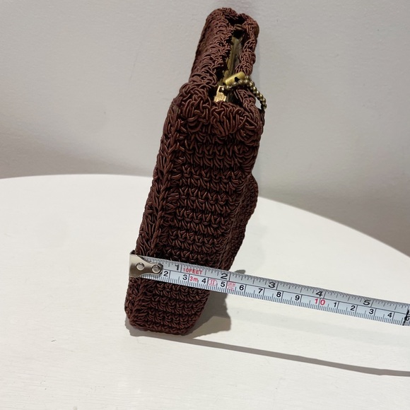 Vintage 40s Brown Corde Box Shaped Clutch w/Key Chain and Large Circular Tassel - Picture 6 of 13